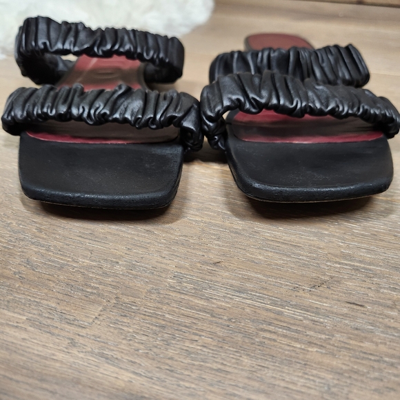 STAUD Maya Black Ruched Leather Slide Strappy Sandals - Picture 6 of 15